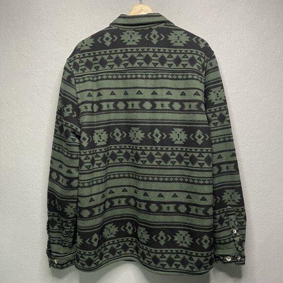VSTR Aztec Shirt Jacket Mens L Green Black Button Fleece Lined Long Sleeve Cozy - Picture 6 of 7